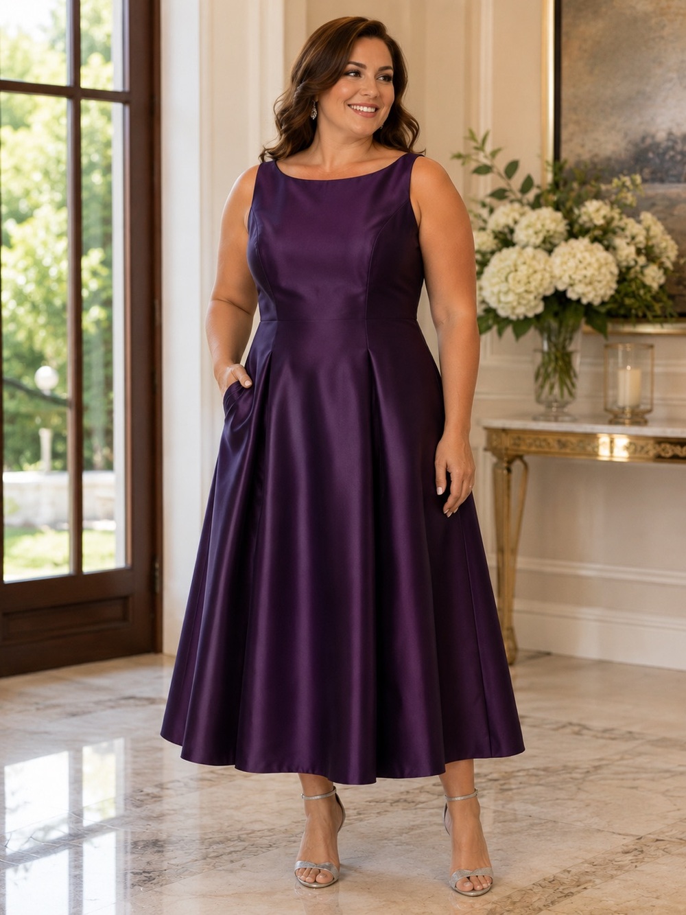 NWT Adrianna Papell Purple Satin Fit & Flare Formal Dress